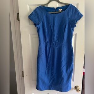 J. Crew Blue Sheath Dress with Cap Sleeves and Crew Neck
